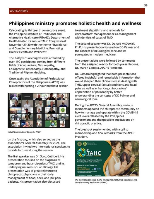 World Federation of Chiropractic WFC's Quarterly Report INTERCARE